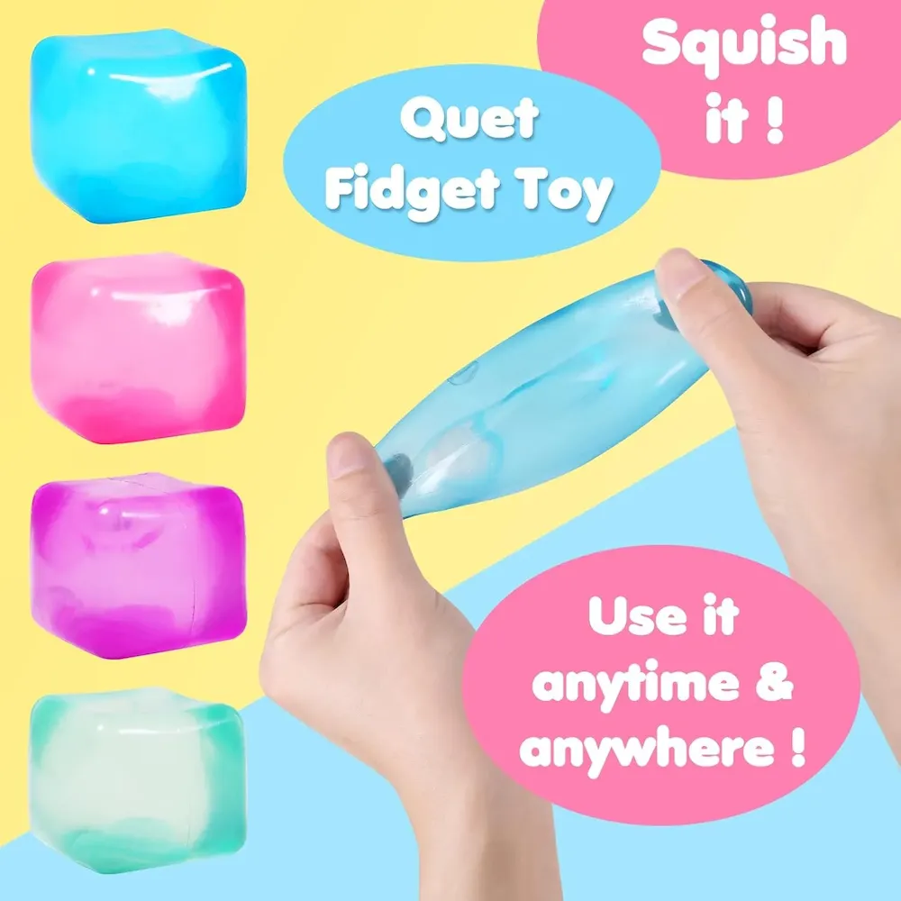 Premium 3pack Stress Cube Squishy Stress Balls for Adults Kids Fidget Toy for Your Best Mellow and Chill -Ice Cubes-Square Shape with Filling in Pink Purple Blue (3pcs Cube ) : Toys & Games - Image 2