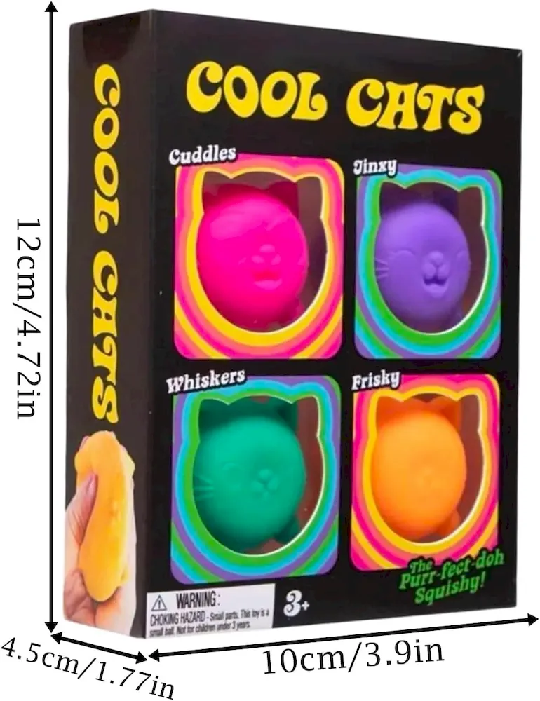 Premium 4PCS Cool Cats Squishy. Squeeze&Play Stress Relief Sensory Fidget Toys Stress Balls. Slow Rising Mini Cool Cat Squishy Portable Toys for Autism. ADHD. Party Favors Gifts (#01) : Toys & Games - Image 3