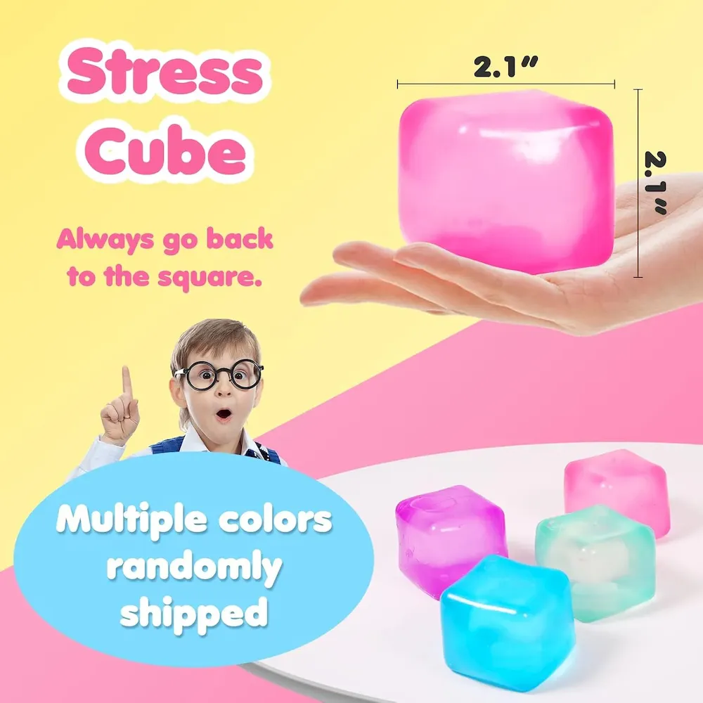 Premium 3pack Stress Cube Squishy Stress Balls for Adults Kids Fidget Toy for Your Best Mellow and Chill -Ice Cubes-Square Shape with Filling in Pink Purple Blue (3pcs Cube ) : Toys & Games - Image 3