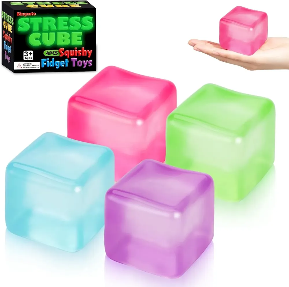Premium 4 Pcs Stress Cube Glow in The Dark. Slow Rising Squishy Fidget Toys for Adults Teens Boys Girls Anxiety Relief Squeeze Stress Balls Sensory Toys for Kids with Autism Party Favors Gifts : Toys & Games