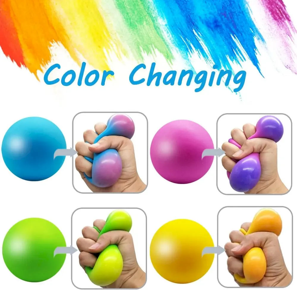 Premium Eutreec Stress Ball Toys Color Changing – Sensory Squeeze Toys Squishy Balls for Teens Kids and Adults Stress Relief Balls for Easter Stocking Party Bundle – 4 Pack(Green/Yellow/Blue/Pink) : Toys & Games - Image 3