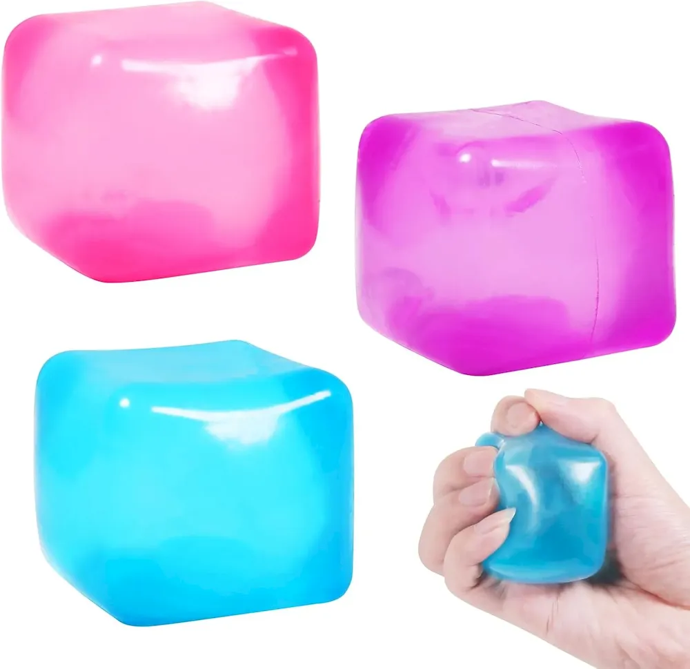 Premium 3pack Stress Cube Squishy Stress Balls for Adults Kids Fidget Toy for Your Best Mellow and Chill -Ice Cubes-Square Shape with Filling in Pink Purple Blue (3pcs Cube ) : Toys & Games