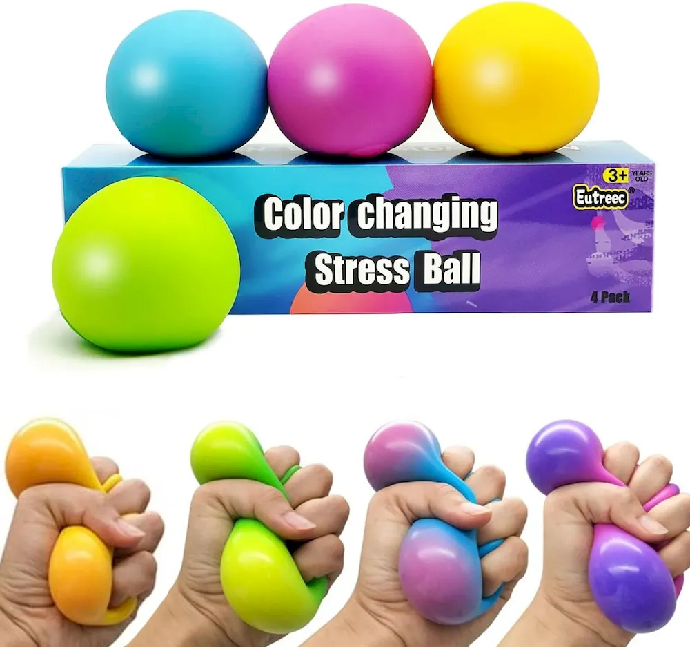 Premium Eutreec Stress Ball Toys Color Changing – Sensory Squeeze Toys Squishy Balls for Teens Kids and Adults Stress Relief Balls for Easter Stocking Party Bundle – 4 Pack(Green/Yellow/Blue/Pink) : Toys & Games
