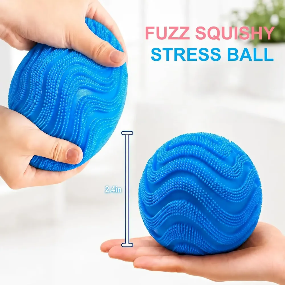Premium Fuzz Ball Squishy 2 Pcs. Squishy Fuzz Ball Soft Sensory Squeeze Toys. Stress Balls for Adults. Anxiety Stress Relief Fuzzball. Office Desk Decor (Pink & Blue) : Toys & Games - Image 7