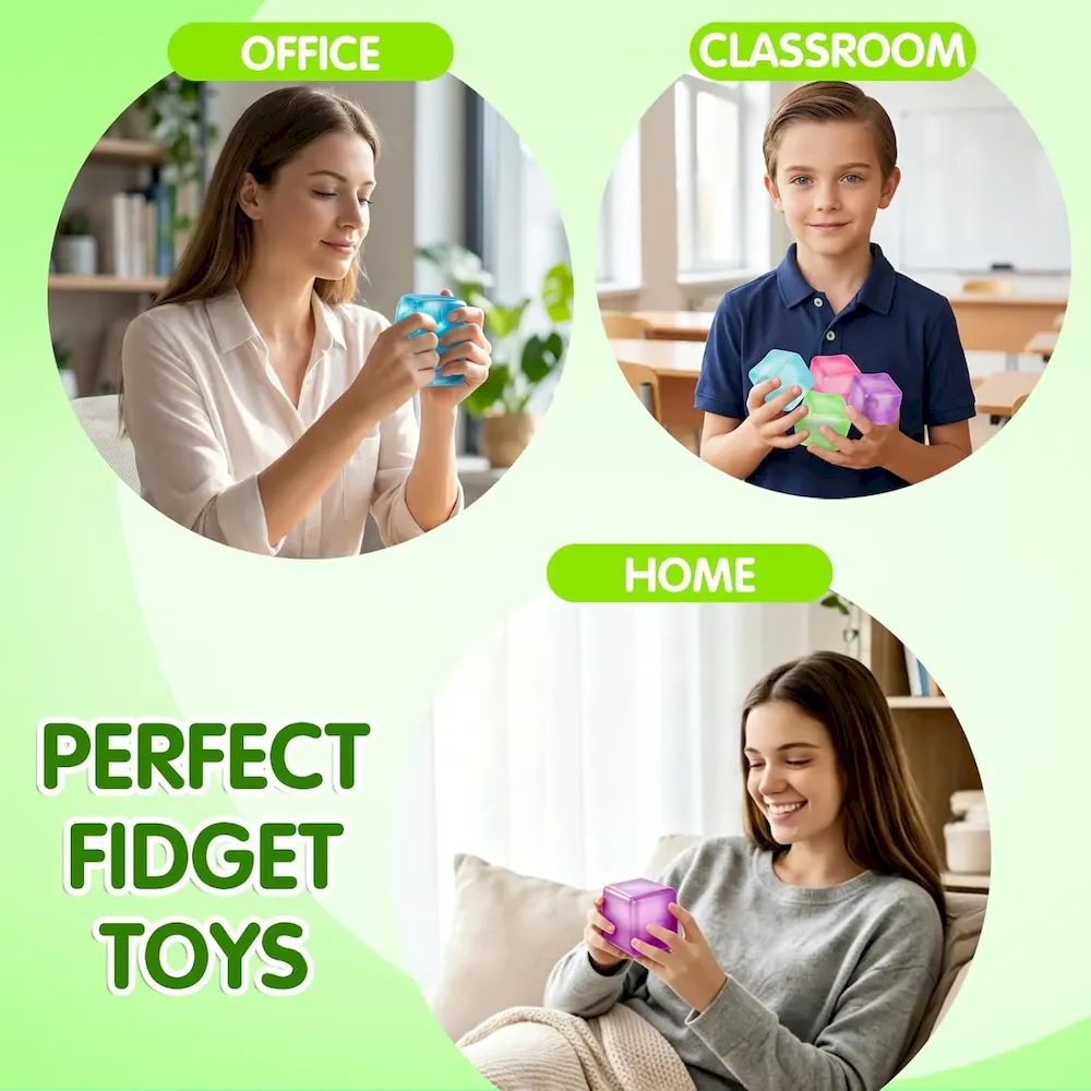 Premium 4 Pcs Stress Cube Glow in The Dark. Slow Rising Squishy Fidget Toys for Adults Teens Boys Girls Anxiety Relief Squeeze Stress Balls Sensory Toys for Kids with Autism Party Favors Gifts : Toys & Games - Image 4
