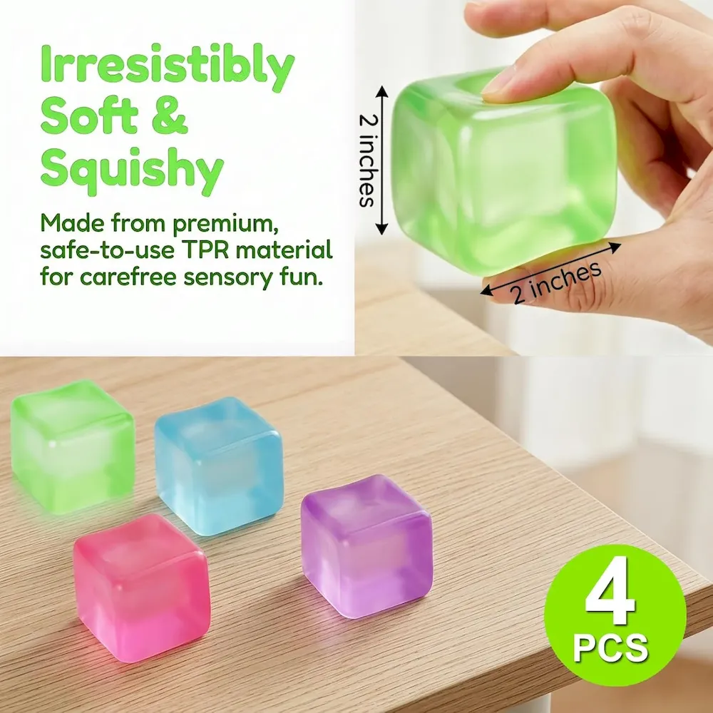 Premium 4 Pcs Stress Cube Glow in The Dark. Slow Rising Squishy Fidget Toys for Adults Teens Boys Girls Anxiety Relief Squeeze Stress Balls Sensory Toys for Kids with Autism Party Favors Gifts : Toys & Games - Image 7