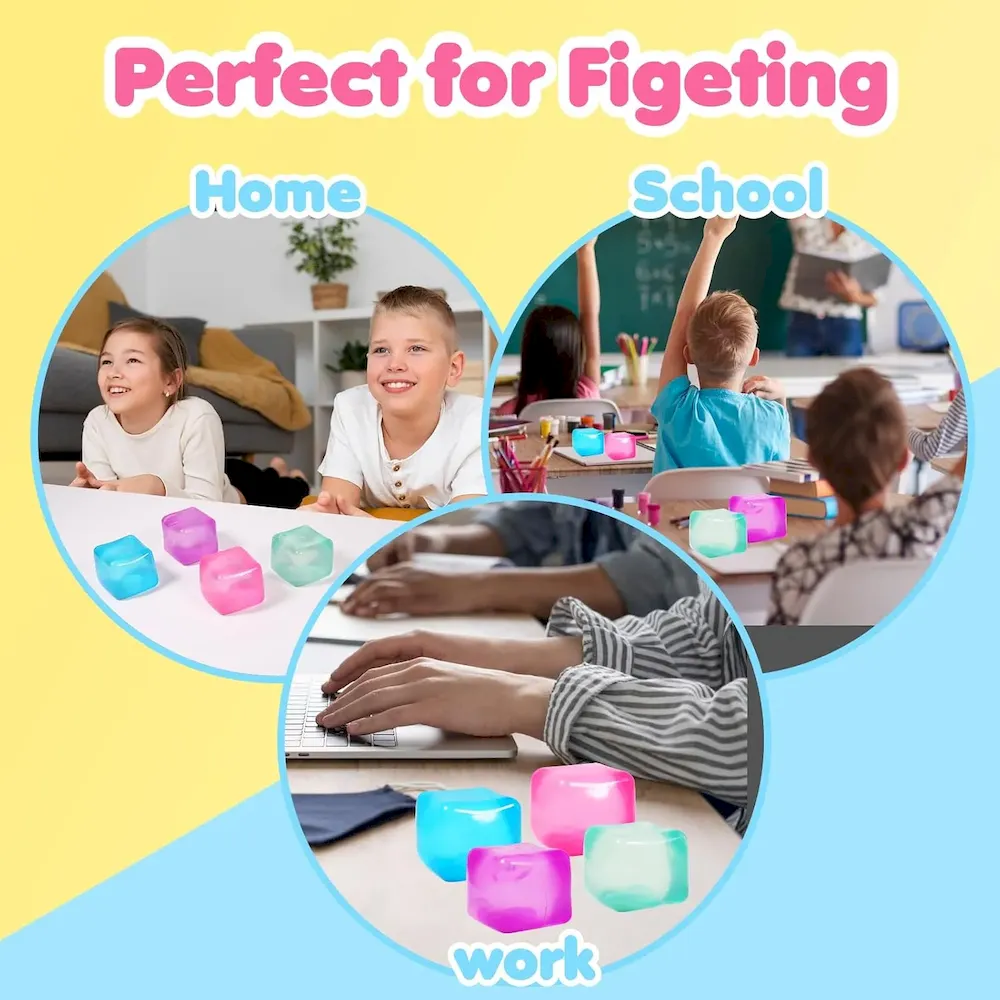Premium 3pack Stress Cube Squishy Stress Balls for Adults Kids Fidget Toy for Your Best Mellow and Chill -Ice Cubes-Square Shape with Filling in Pink Purple Blue (3pcs Cube ) : Toys & Games - Image 5