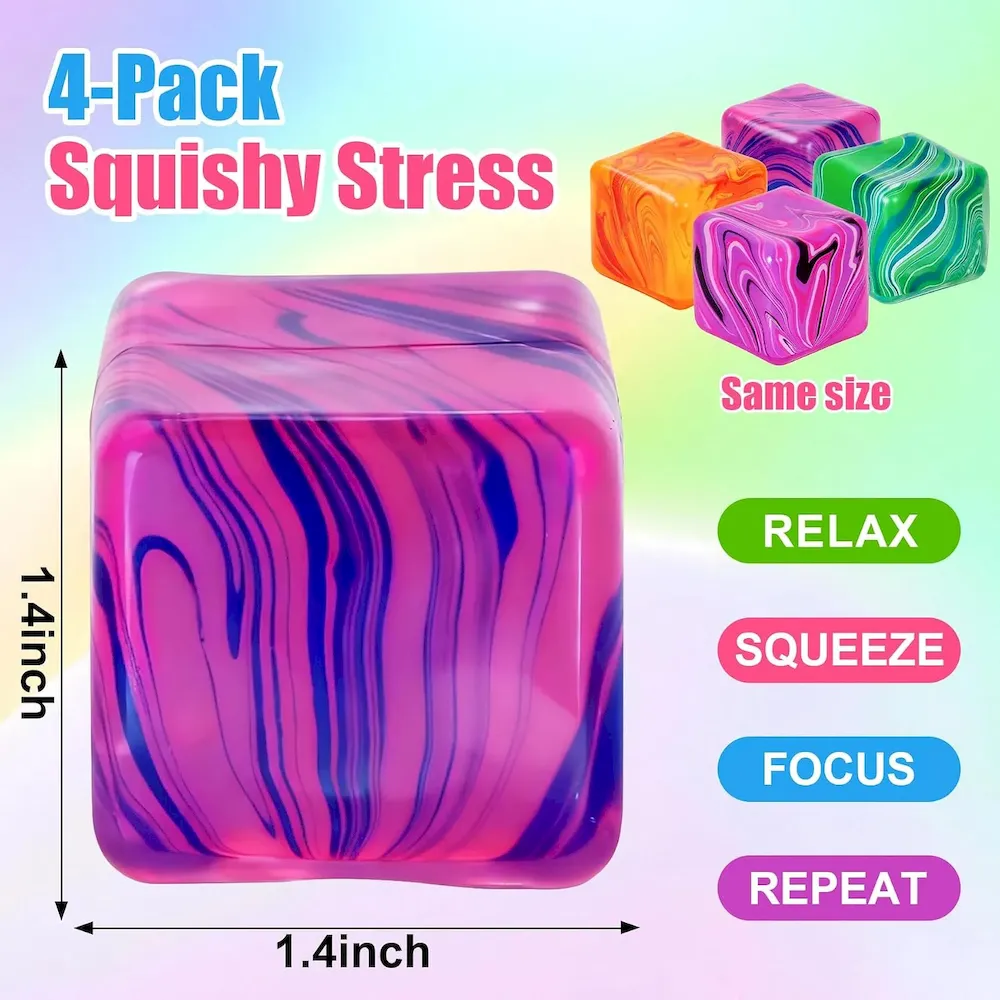 Premium 4 Pack Fidget Toys. Squishy Cube. Ice Cube Squishy for Anxiety & Stress Relief for Adults. Slow Rise Sensory Stress Balls. Classroom Prizes : Toys & Games - Image 2