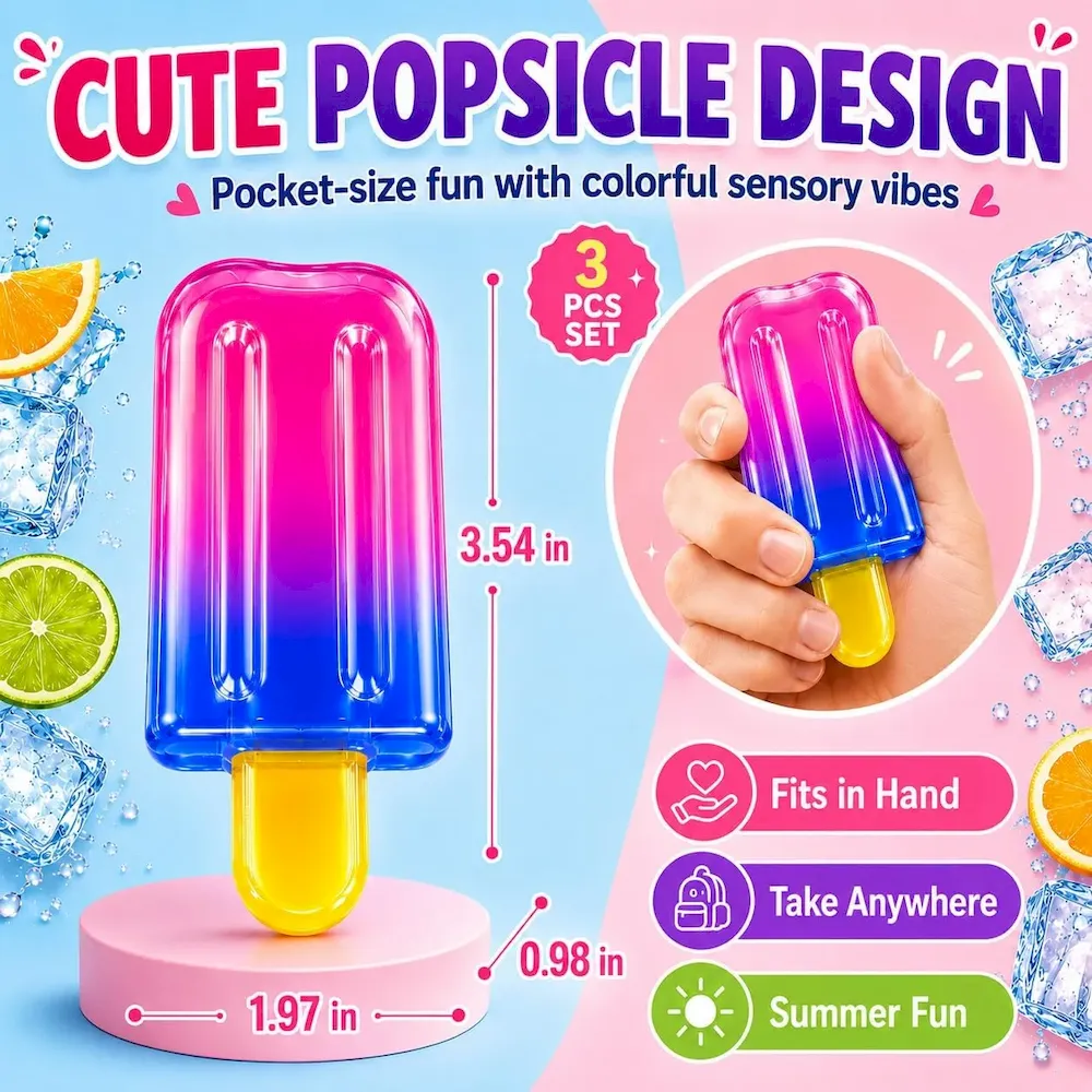 Premium 3 Pack Popsicle Squishy Toys C Slow Rising Ice Cream Stress Relief Fidget Squeeze Ball. Summer Party Favor & Birthday Gift for Kids Adults. Soft Sensory Desk Toy : Toys & Games - Image 2