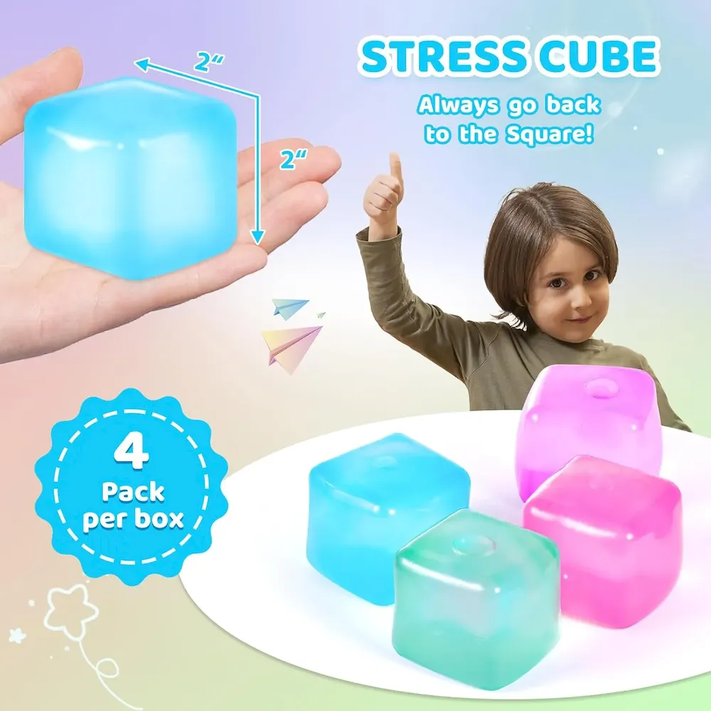 Premium APLIST Squishy Fidget Toys Stress Cube. 4 Pack Solid Ice Cube High Density Malt Sugar Filled. Sensory Anxiety Relief Item for Kids Adults. Quiet Fidgets for Classroom. Calming Toys for ADHD : Toys & Games - Image 3