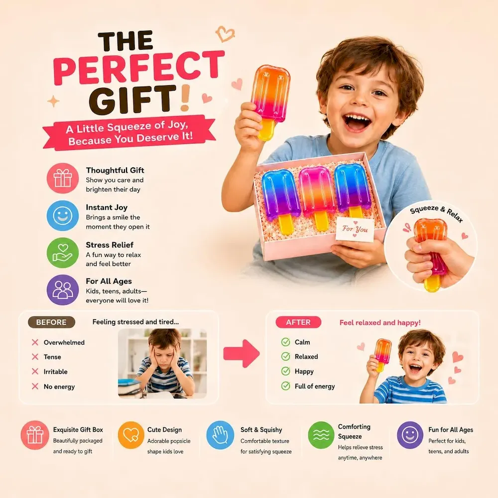 Premium 3 Pack Popsicle Squishy Toys C Slow Rising Ice Cream Stress Relief Fidget Squeeze Ball. Summer Party Favor & Birthday Gift for Kids Adults. Soft Sensory Desk Toy : Toys & Games - Image 6