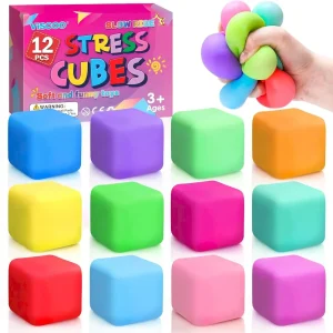 Premium 12 Pack Slow Rising Stress Cube. Dough Stress Balls Squishy Fidget Toys for Anxiety Relief. Soft Fidget Cube. Pull Stretch Squishy Toys for Classroom Prize. Party Favors for Kids Adults : Toys & Games