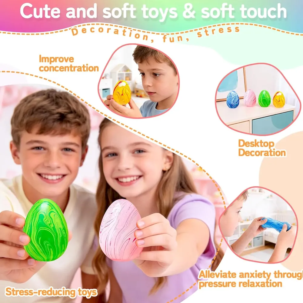 Premium 4Pack Easter Eggs Squishy Fidget Toys Squeeze Toys for Kids Girls Boys Colorful Marbled Squishy Balls Stress Balls Easter Egg Fillers Stress Relief Sensory Toys Anxiety Relief : Home & Kitchen - Image 6