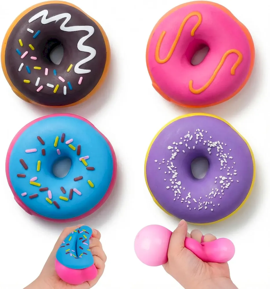 Premium LovesTown 4PCS Donut Stress Ball – Artificial Donut Sensory Toys for Birthday Party Favors. Photo Props & Display : Toys & Games