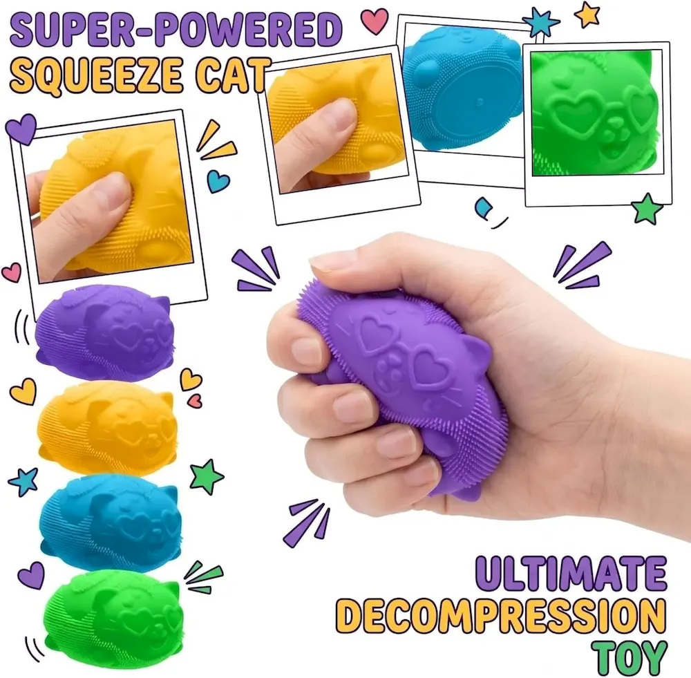 Premium Cool Cat Squeeze Squishy. Cute Cat Stress Fuzz Ball. Slow Rise Sensory Fidget Balls.Sensory Stress Ball Relief (Blue) : Toys & Games - Image 4