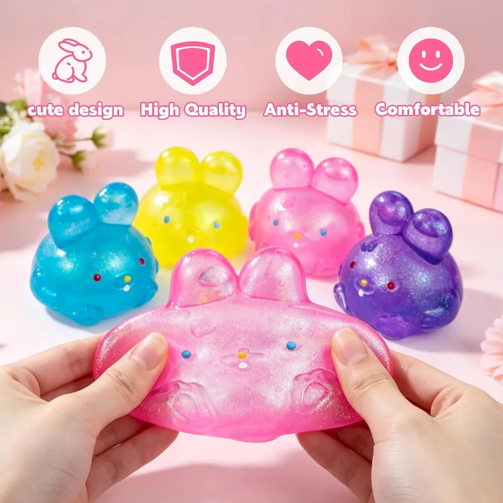 Premium Stress Relief Glitter Bunny Squeeze Toy. Bunny Stress Ball- Anxiety Calming Sensory Fidget Toy. Soft Squishy Ball for ADHD Autism. Stresss Rabbit Squishy (Blue) : Toys & Games - Image 2