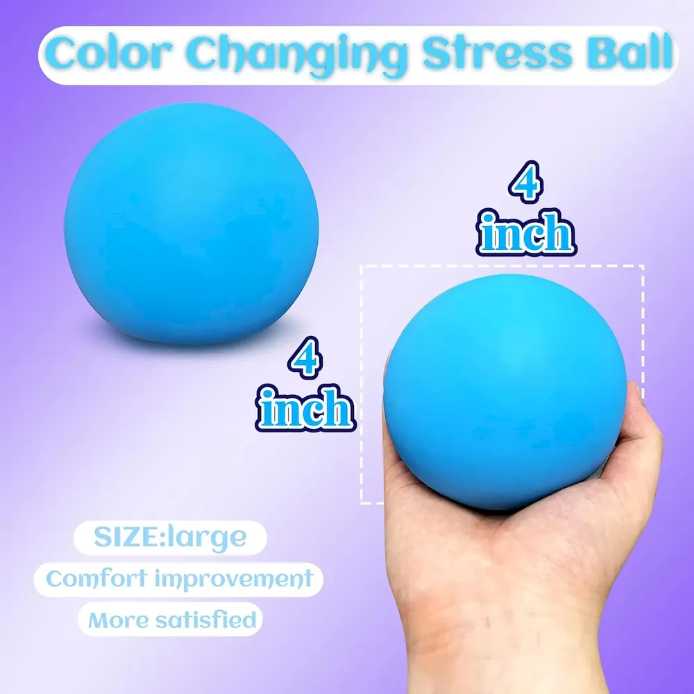 Premium Giant Squishy Stress Balls for Kids and Adults. 4-inch Jumbo Squeeze Balls. Stretchy Dough Stress Ball Squishy Toys for Kids Party Favors. Sensory Toys | Blue Color Changing Stress Relief Balls : Toys & Games - Image 2