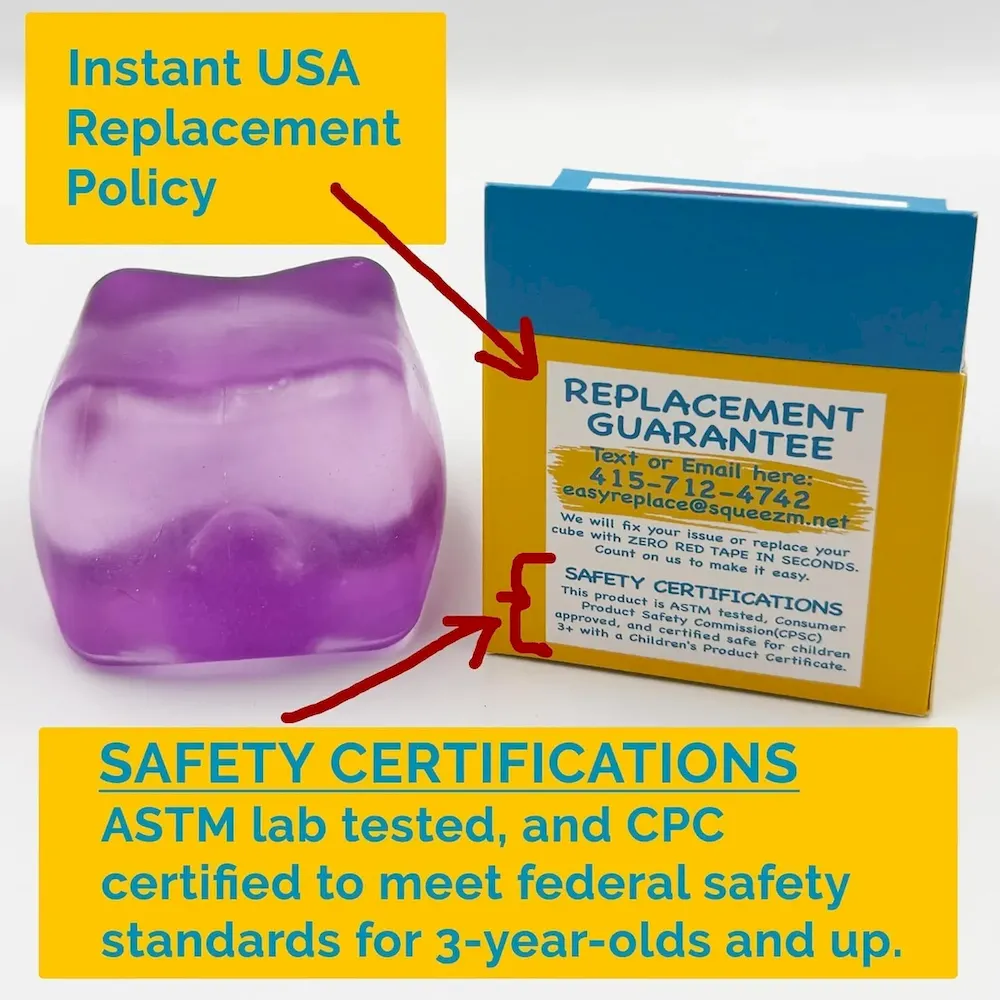 Premium Original Big Block Squeez’M Cube C 35% Larger Than The Standard Squishy Cube. Sensory Fidget Toy for Kids & Adults. Stress Relief. Focus & Play C Durable. Gift-Ready C ASTM Certified 3+ : Toys & Games - Image 5