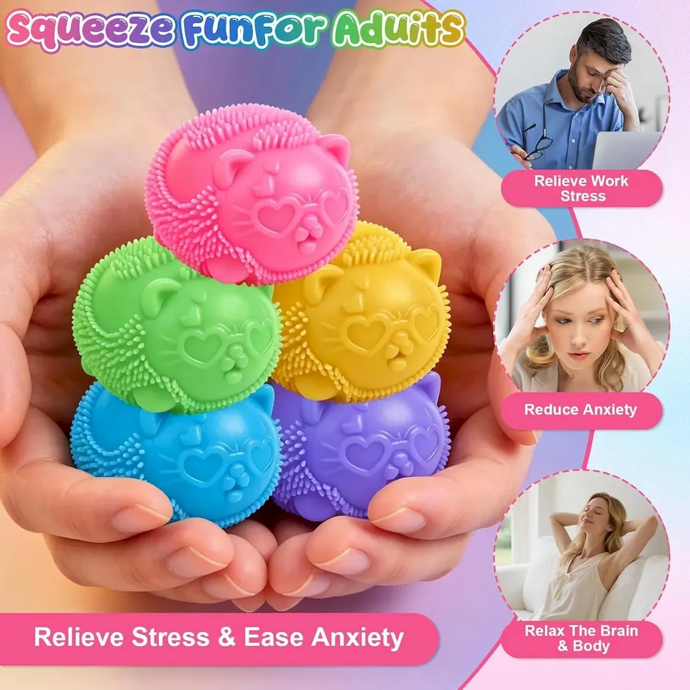 Premium Cool Cat Squeeze Squishy. Cute Cat Stress Fuzz Ball. Slow Rise Sensory Fidget Balls.Sensory Stress Ball Relief (Blue) : Toys & Games - Image 5