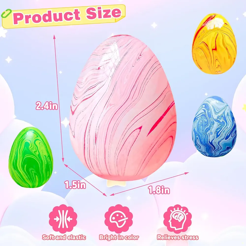 Premium 4Pack Easter Eggs Squishy Fidget Toys Squeeze Toys for Kids Girls Boys Colorful Marbled Squishy Balls Stress Balls Easter Egg Fillers Stress Relief Sensory Toys Anxiety Relief : Home & Kitchen - Image 2
