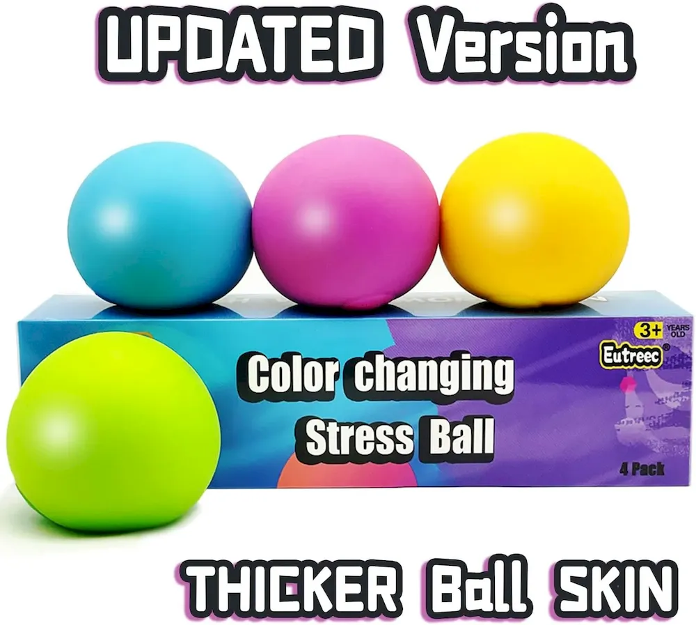 Premium Eutreec Stress Ball Toys Color Changing – Sensory Squeeze Toys Squishy Balls for Teens Kids and Adults Stress Relief Balls for Easter Stocking Party Bundle – 4 Pack(Green/Yellow/Blue/Pink) : Toys & Games - Image 2
