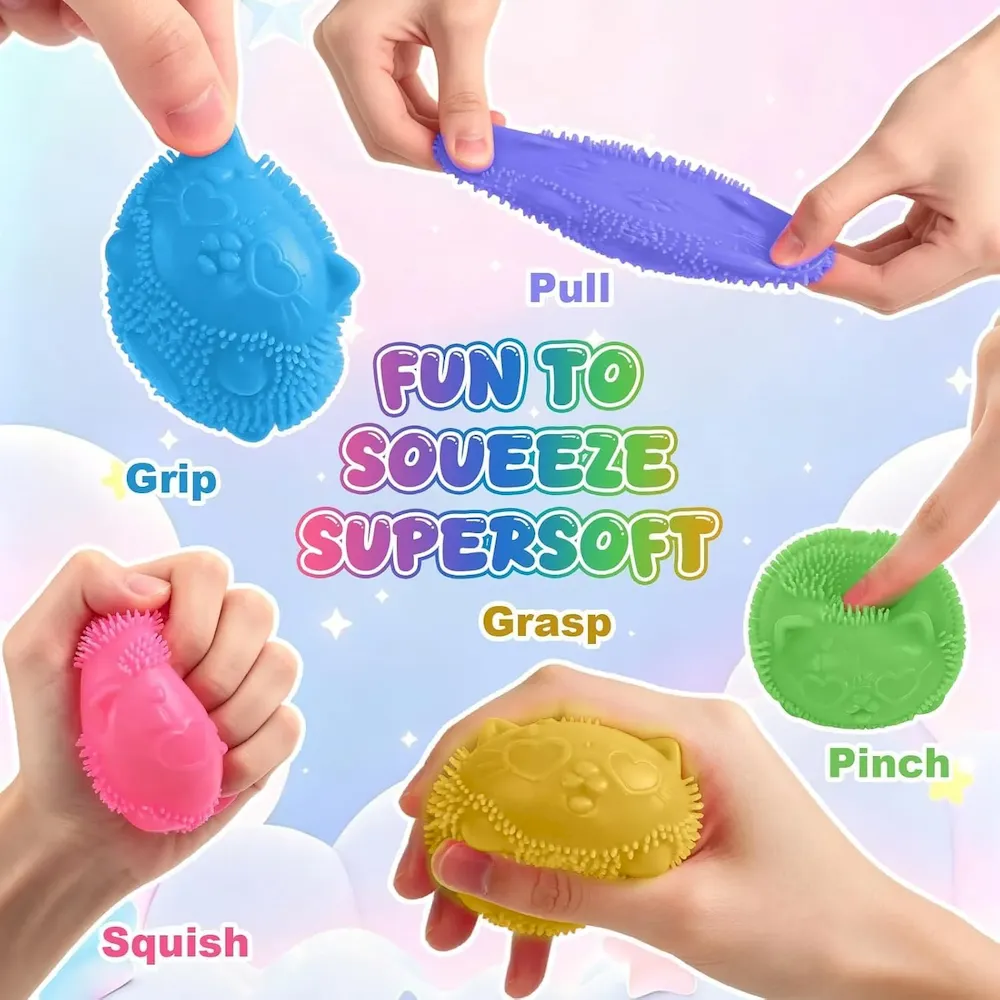 Premium Cool Cat Squeeze Squishy. Cute Cat Stress Fuzz Ball. Slow Rise Sensory Fidget Balls.Sensory Stress Ball Relief (Blue) : Toys & Games - Image 3
