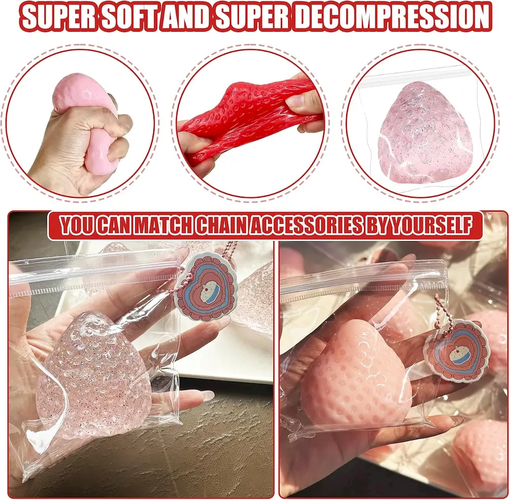 Premium 3Pcs Big Taba Squishies Strawberry. Cute Strawberry Squeeze Toys. Upgrade Fruit Squishies. Kawaii Sticky Stress Toy. Clear Fidget Toys. Valentines Gift for Kids. Teen Boys Girls Birthday Gift Ideas : Toys & Games - Image 4