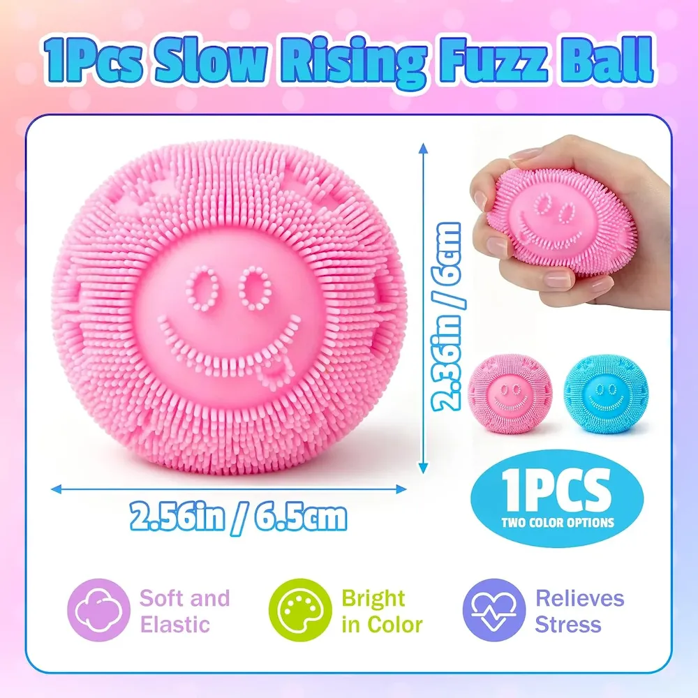 Premium Fuzz Ball Squishy Stress Ball .Fuzzball Squishy .Soft Fidget Toy for Anxiety Relief. Sensory Squishy Ball Calming Tactile Grip for Soft Stress Relief Ball for Kids and Adults (Pink) : Toys & Games - Image 2