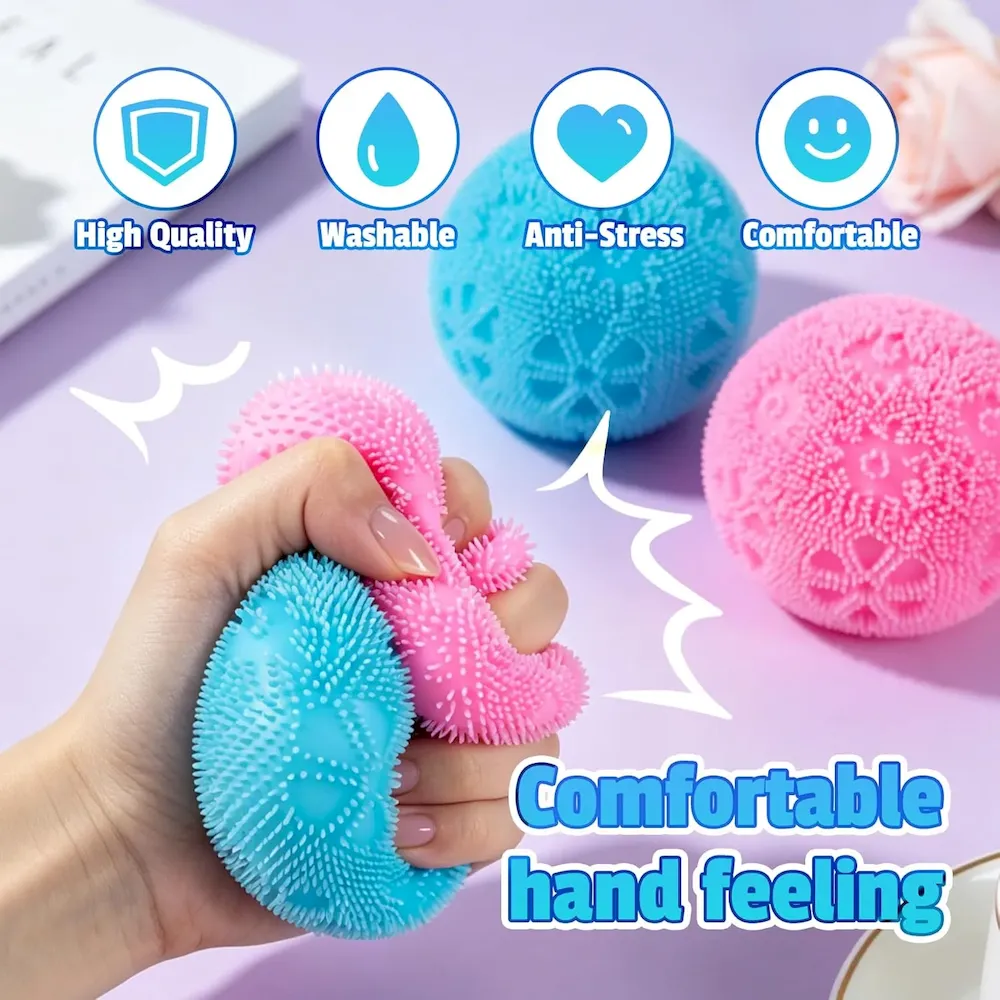 Premium Fuzz Ball Squishy Stress Ball .Fuzzball Squishy .Soft Fidget Toy for Anxiety Relief. Sensory Squishy Ball Calming Tactile Grip for Soft Stress Relief Ball for Kids and Adults (Pink) : Toys & Games - Image 3