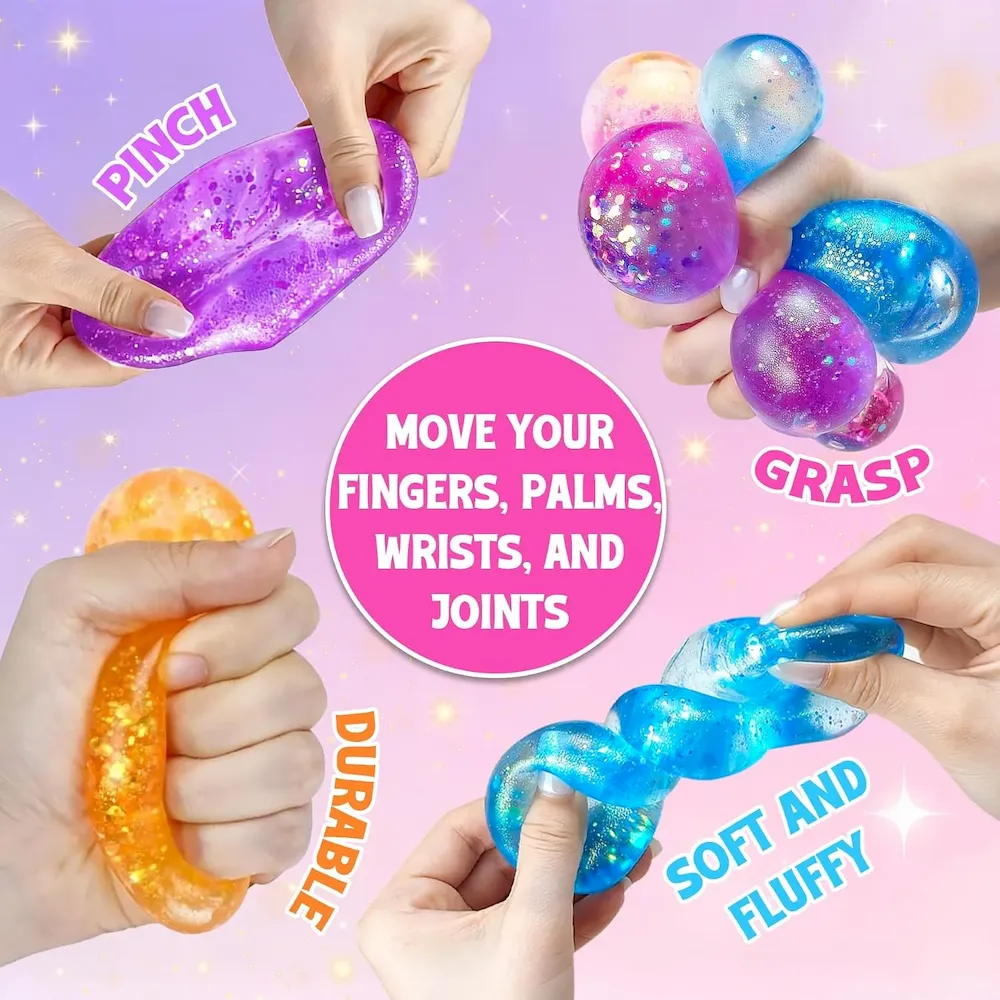 Premium MSYTIFOG 2 Pcs Stress Balls. Water Drop Squishies Squeeze Toys. Stress Relief Fidget Sensory Toy for Kids with Autism. Nice Stress Cube-Drop Gifts for Anxiety Relief Office Easter Birthday (Blue&Pink) : Toys & Games - Image 4