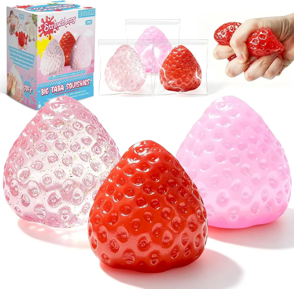 Premium 3Pcs Big Taba Squishies Strawberry. Cute Strawberry Squeeze Toys. Upgrade Fruit Squishies. Kawaii Sticky Stress Toy. Clear Fidget Toys. Valentines Gift for Kids. Teen Boys Girls Birthday Gift Ideas : Toys & Games