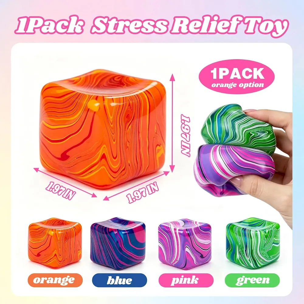 Premium Fidget Toys. Stress Cube.1.97 inch Swirl Stress Cube Squishy Toys. Swirl Cubes Squishies for for Anxiety Stress Relief & Easter Basket Suffers Classroom Prizes (Orange) : Toys & Games - Image 2
