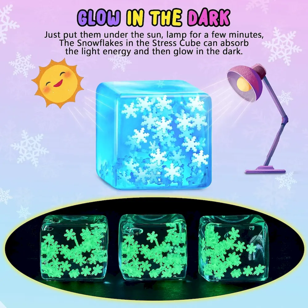 Premium Squishy Fidget Toys Adults Stress Cube – Glow in The Dark Snowflakes Sensory Toys for Kids with Autism Stress Balls for Kids Teens Squeeze Squishy Toys Easter Basket Stuffers : Toys & Games - Image 3