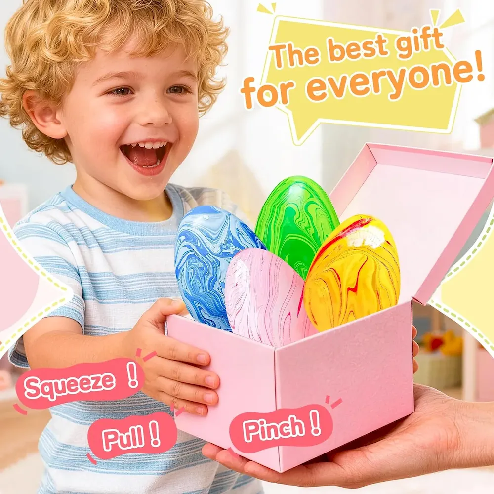 Premium 4Pack Easter Eggs Squishy Fidget Toys Squeeze Toys for Kids Girls Boys Colorful Marbled Squishy Balls Stress Balls Easter Egg Fillers Stress Relief Sensory Toys Anxiety Relief : Home & Kitchen - Image 5