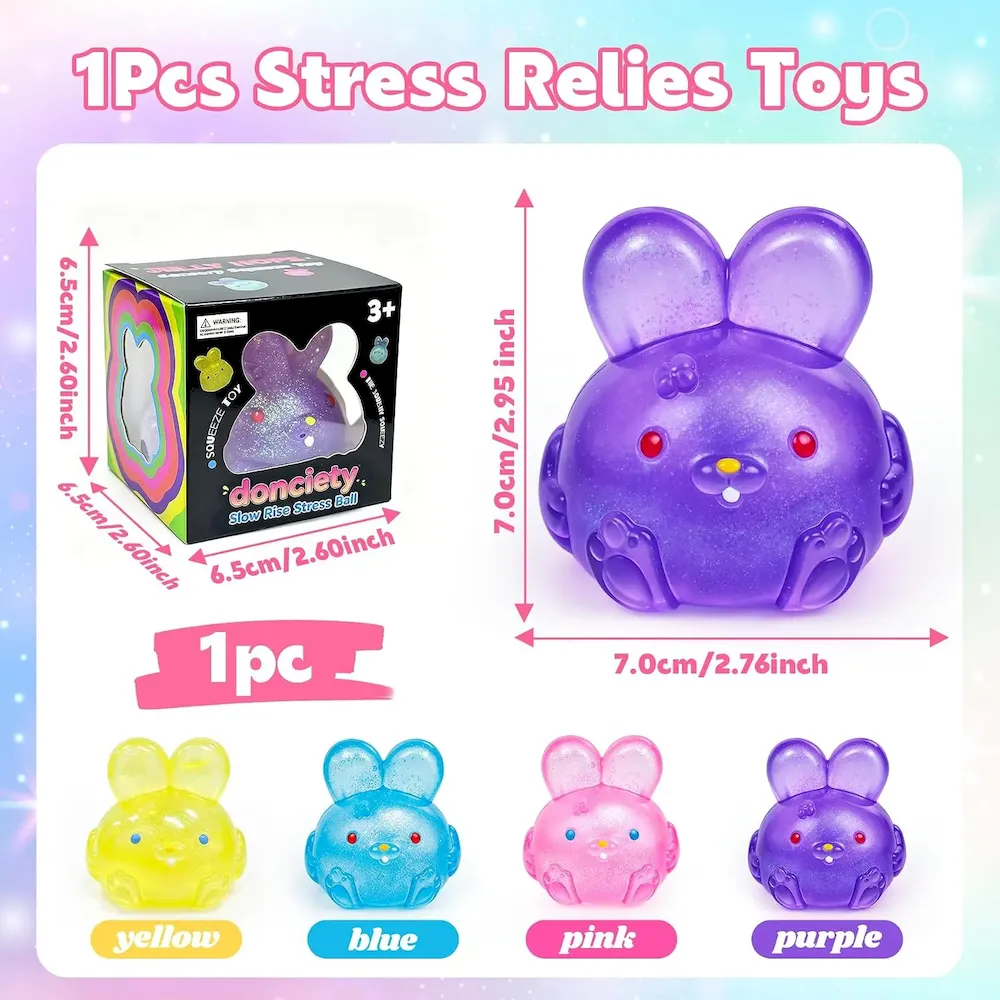 Premium Stress Relief Glitter Bunny Squeeze Toy. Bunny Stress Ball- Anxiety Calming Sensory Fidget Toy. Soft Squishy Ball for ADHD Autism. Stresss Rabbit Squishy (Blue) : Toys & Games - Image 6