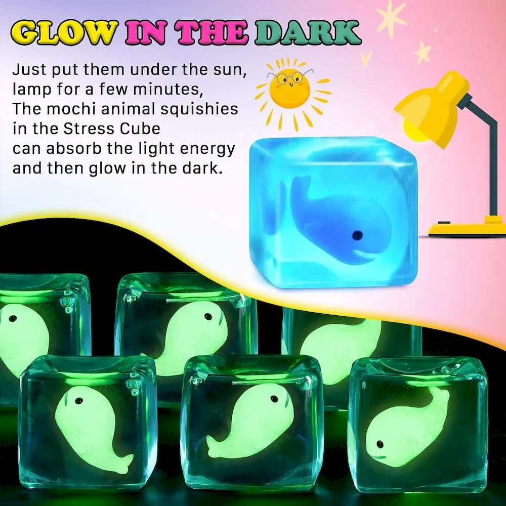 Premium Stress Cube Squishy Fidget Toys Kids Adults – Glow in The Dark Whale Squish Toy Sensory Toys for Kids with Autism Stress Balls for Kids Squeeze Toys for Anxiety Stress Relief Easter Basket Stuffers : Toys & Games - Image 4