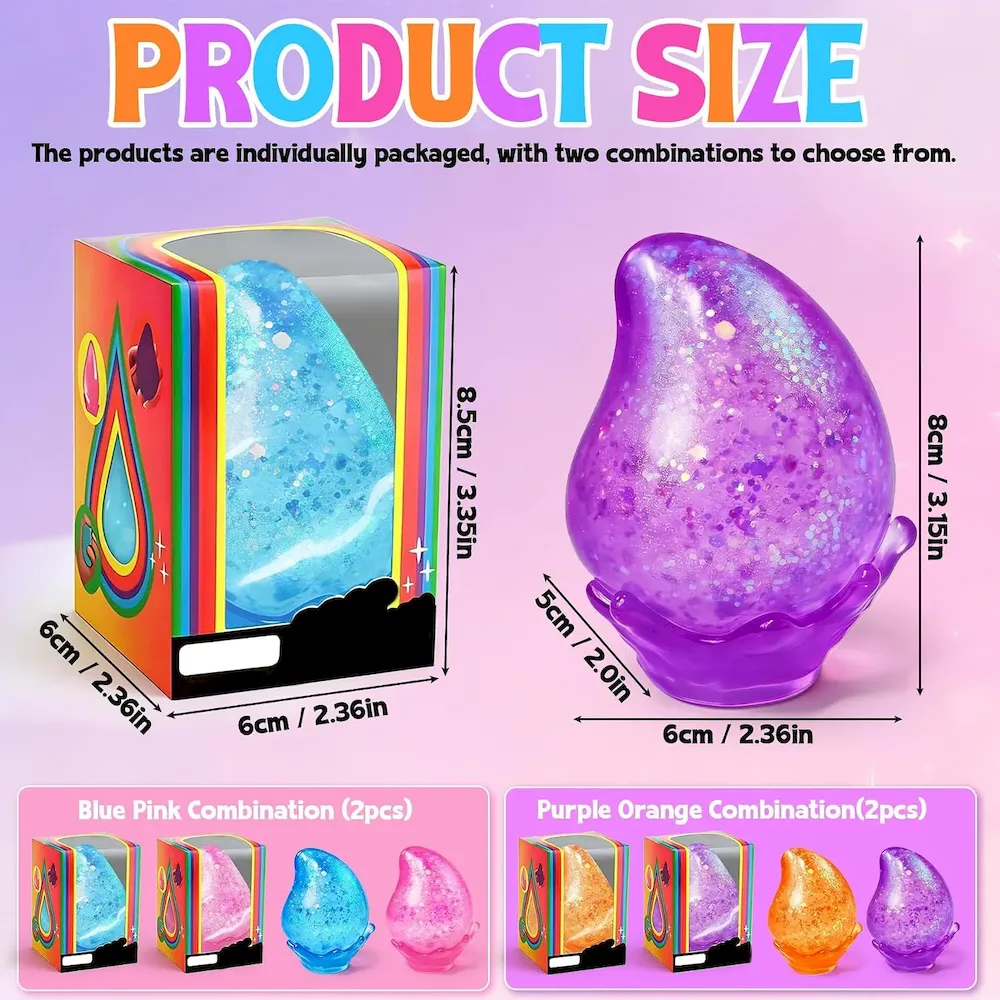 Premium MSYTIFOG 2 Pcs Stress Balls. Water Drop Squishies Squeeze Toys. Stress Relief Fidget Sensory Toy for Kids with Autism. Nice Stress Cube-Drop Gifts for Anxiety Relief Office Easter Birthday (Blue&Pink) : Toys & Games - Image 2
