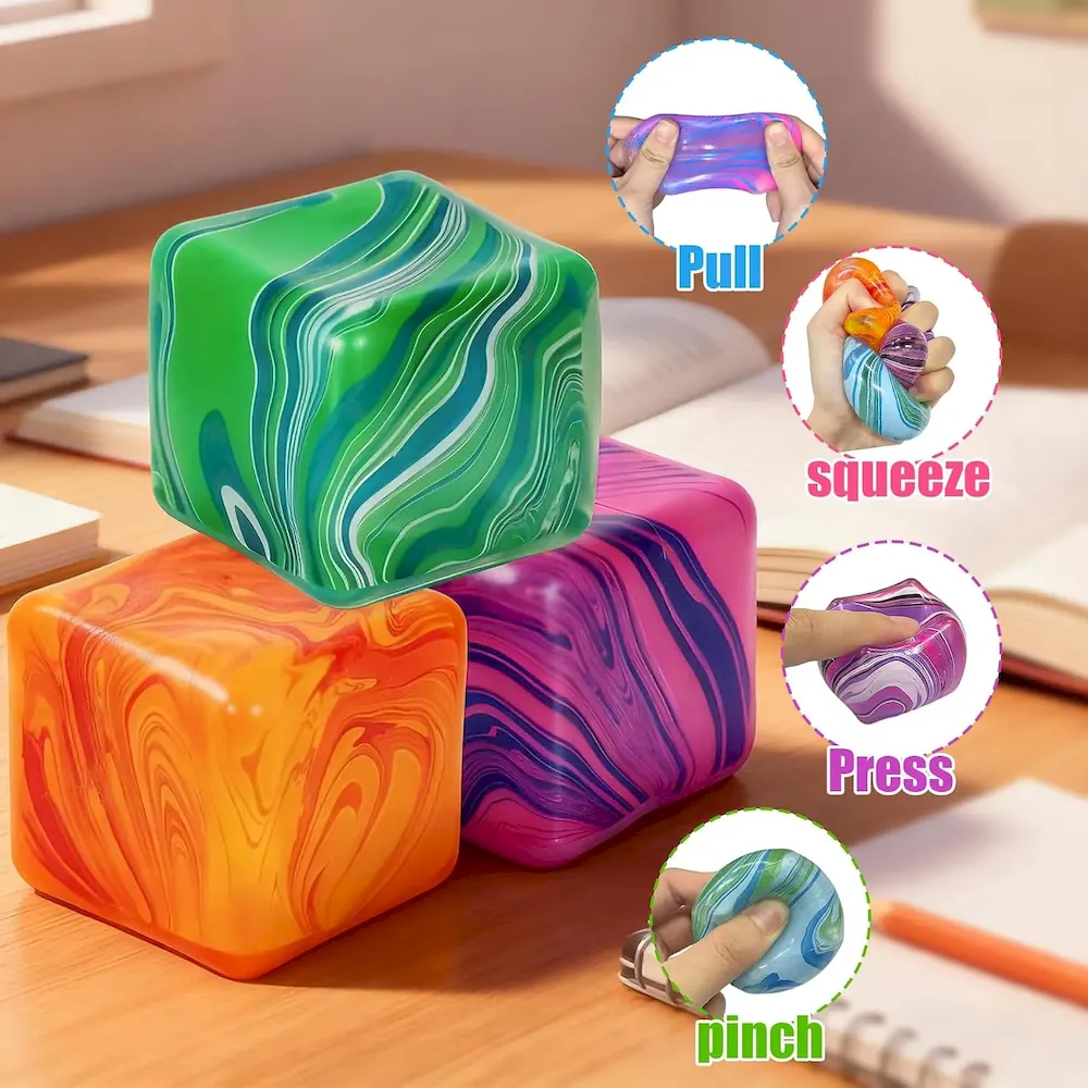 Premium 4 Pack Fidget Toys. Squishy Cube. Ice Cube Squishy for Anxiety & Stress Relief for Adults. Slow Rise Sensory Stress Balls. Classroom Prizes : Toys & Games - Image 3