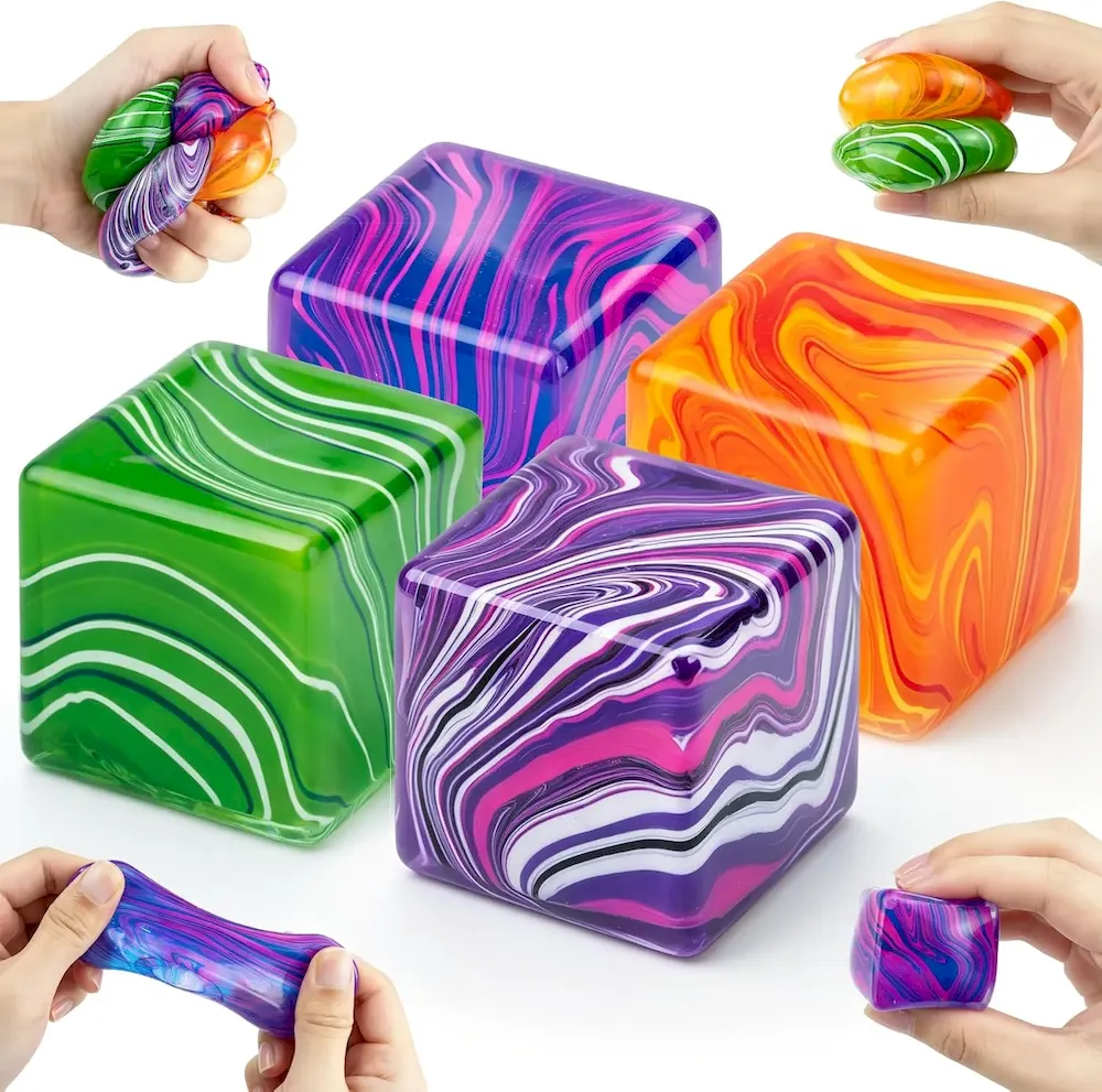 Premium 4 Pack Fidget Toys. Squishy Cube. Ice Cube Squishy for Anxiety & Stress Relief for Adults. Slow Rise Sensory Stress Balls. Classroom Prizes : Toys & Games