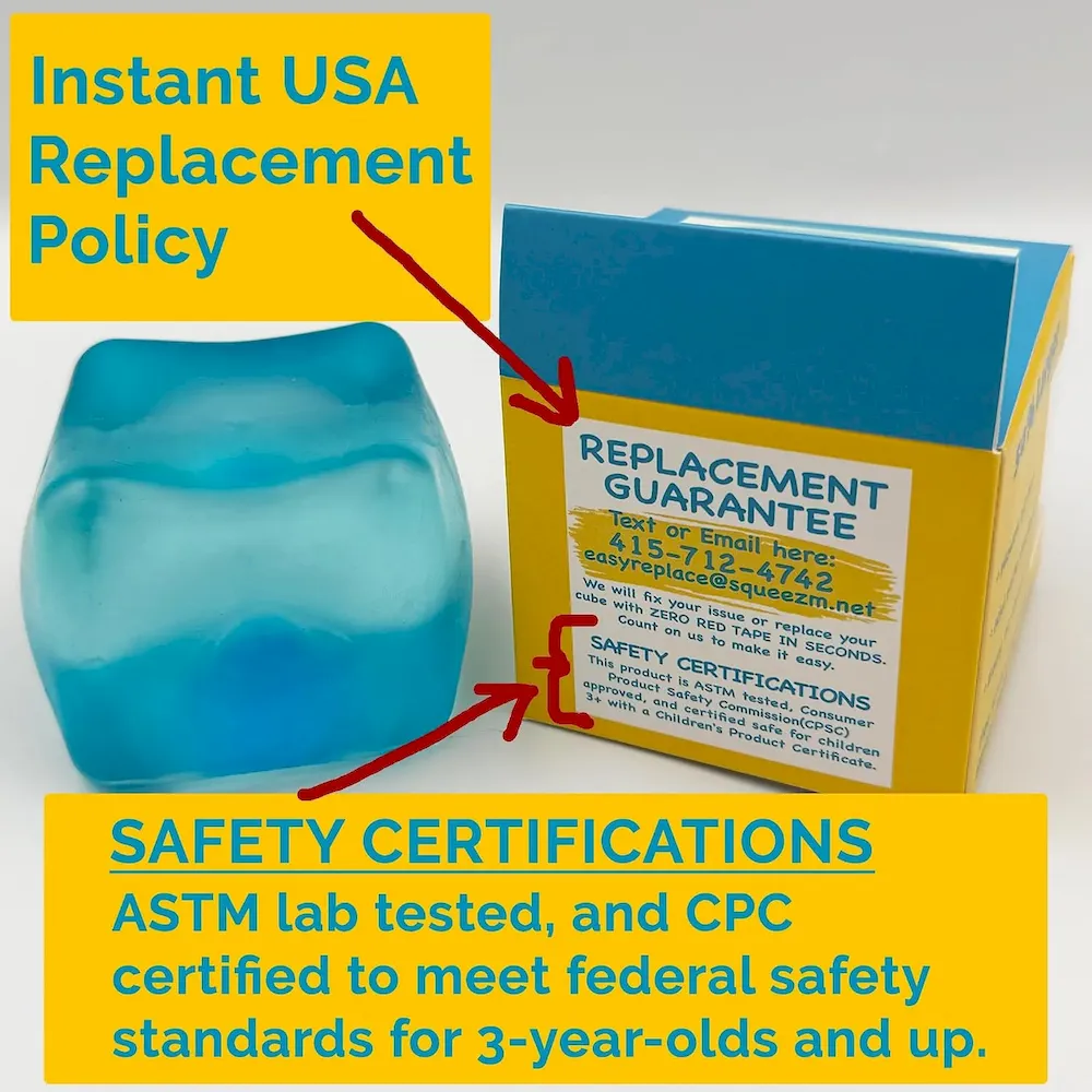 Premium Original Big Block Squeez’M Cube C 35% Larger Than The Standard Squishy Cube. Sensory Fidget Toy for Kids & Adults. Stress Relief. Focus & Play C Durable. Gift-Ready C ASTM Certified 3+ : Toys & Games - Image 5