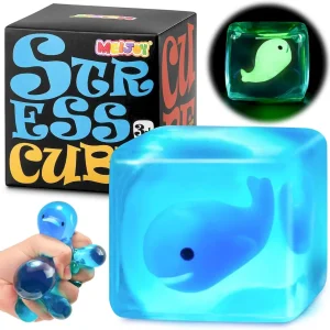 Premium Stress Cube Squishy Fidget Toys Kids Adults – Glow in The Dark Whale Squish Toy Sensory Toys for Kids with Autism Stress Balls for Kids Squeeze Toys for Anxiety Stress Relief Easter Basket Stuffers : Toys & Games