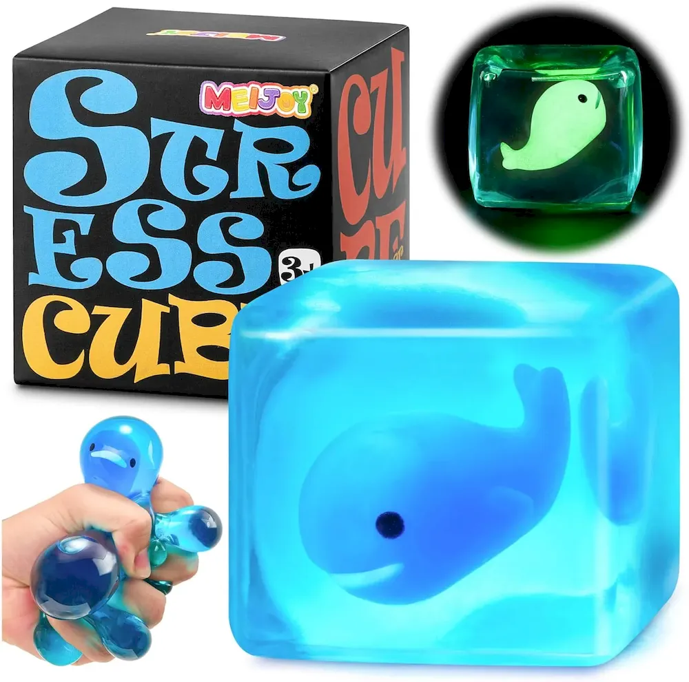 Premium Stress Cube Squishy Fidget Toys Kids Adults – Glow in The Dark Whale Squish Toy Sensory Toys for Kids with Autism Stress Balls for Kids Squeeze Toys for Anxiety Stress Relief Easter Basket Stuffers : Toys & Games