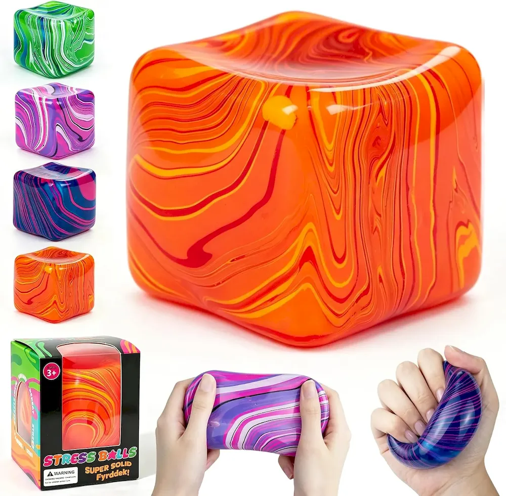 Premium Fidget Toys. Stress Cube.1.97 inch Swirl Stress Cube Squishy Toys. Swirl Cubes Squishies for for Anxiety Stress Relief & Easter Basket Suffers Classroom Prizes (Orange) : Toys & Games