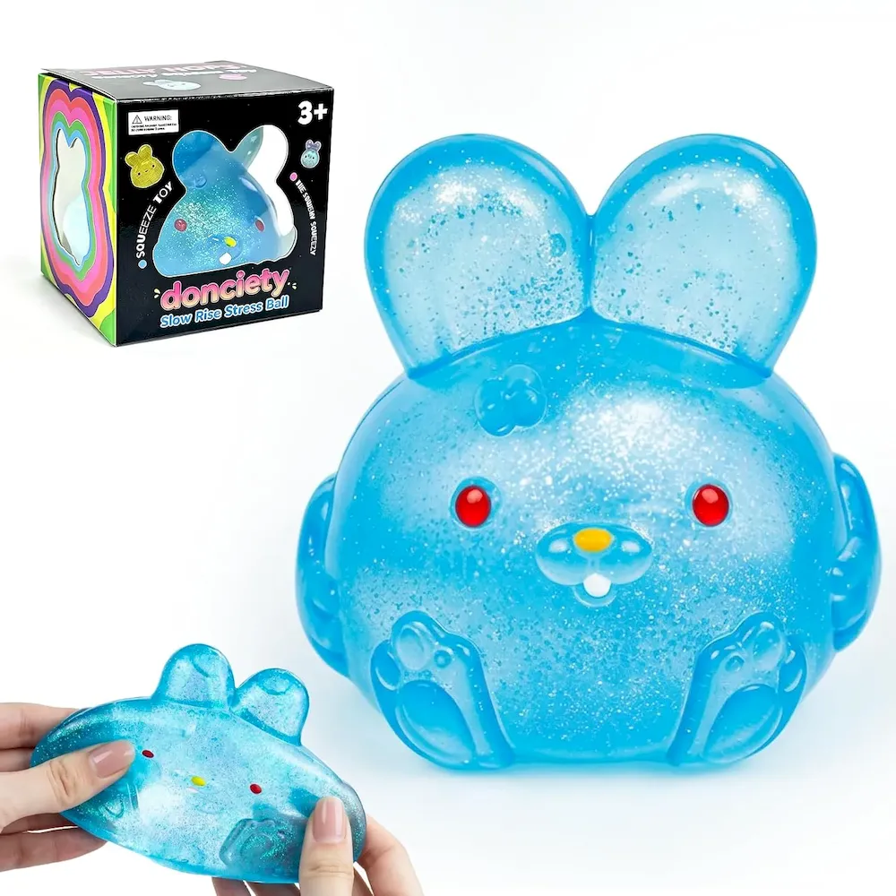 Premium Stress Relief Glitter Bunny Squeeze Toy. Bunny Stress Ball- Anxiety Calming Sensory Fidget Toy. Soft Squishy Ball for ADHD Autism. Stresss Rabbit Squishy (Blue) : Toys & Games